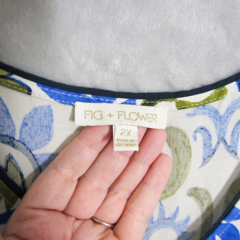 Fig + Flower Womens 2X Blue Green Floral Print V Neck Linen Blend Maxi Dress - Picture 12 of 16